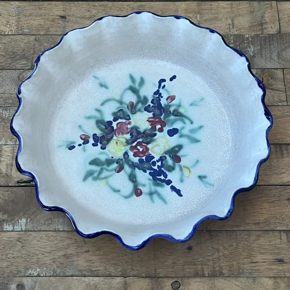 Vintage Clouds Folsom Pottery Deep Dish Pie Plate 10